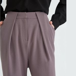 FRANK & OAK Gabardine Dark Lilac Drop Crotch Pleated Trousers Size 8